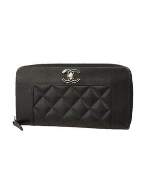 Chanel Wallet Mademoiselle Lambskin Black Silver
